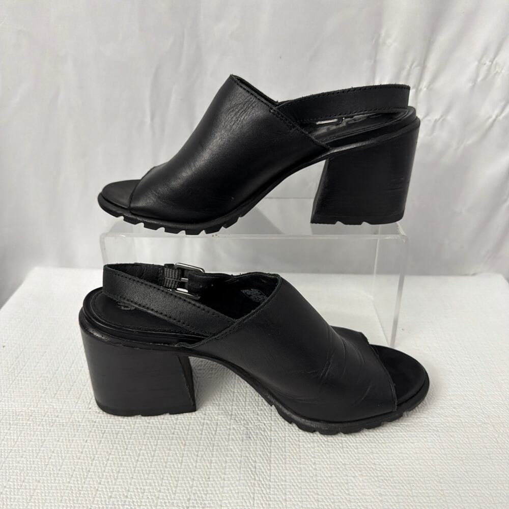 Sorel Sandals Black Leather Women’s Size 7.5 Nadia Slingback Chunky Heel - Picture 10 of 11